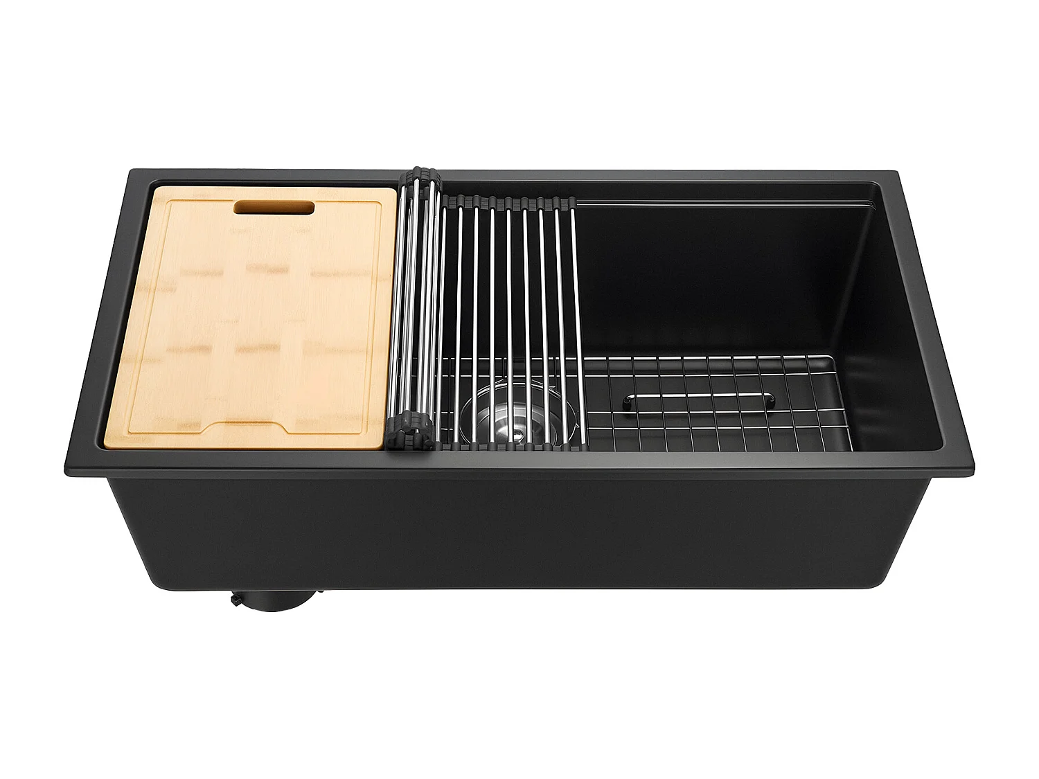 Évier de Cuisine SucceBuy Moderne en Granit de 83,8 cm, Évier sous Plan à Large Cuve Simple, Bac à Laver avec Accessoires Multiples, Nettoyage Facile