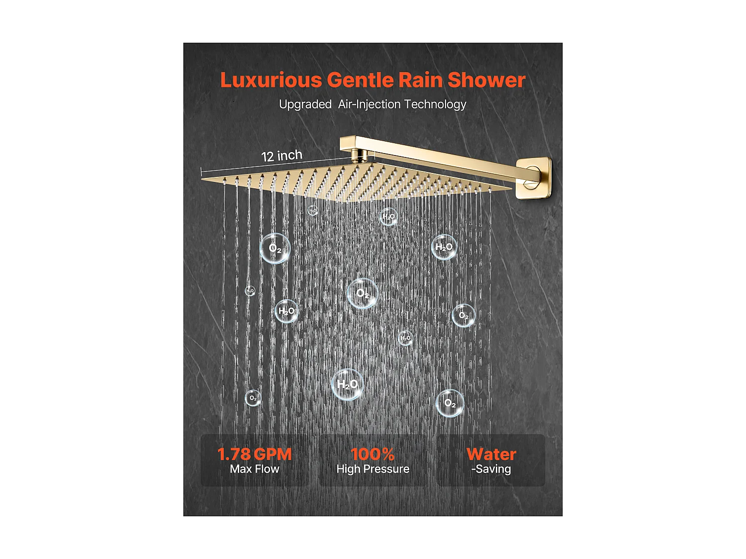 Douchekolom SucceBuy Doucheset, Douchesysteem met Vierkante Douchekop van 305 mm, Handdouche en Afwerkset, Wandmontage, Geborsteld Goudkleurig