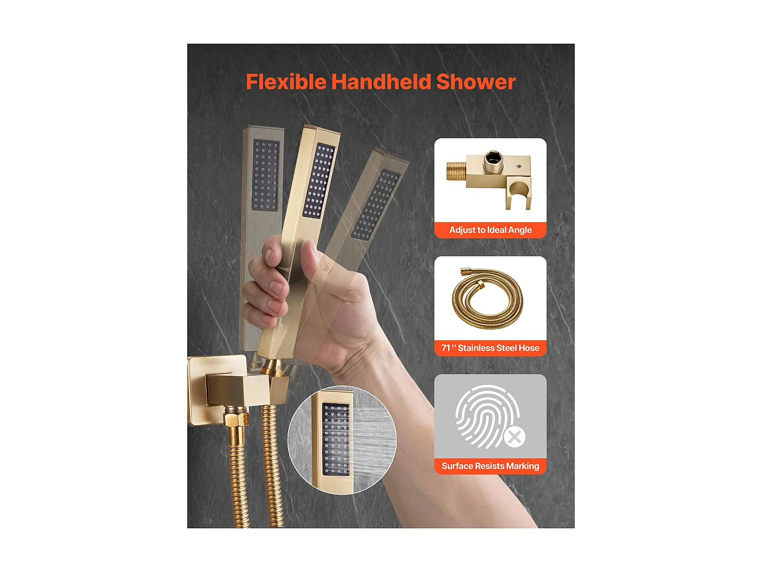 Douchekolom SucceBuy Doucheset, Douchesysteem met Vierkante Douchekop van 305 mm, Handdouche en Afwerkset, Wandmontage, Geborsteld Goudkleurig