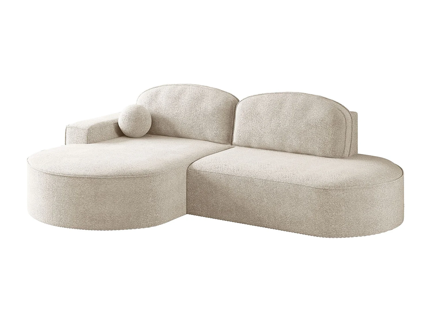 Canapé d'angle avec fonction couchage et coffre de lit Modena Round tissu Arena Ecru Gauche