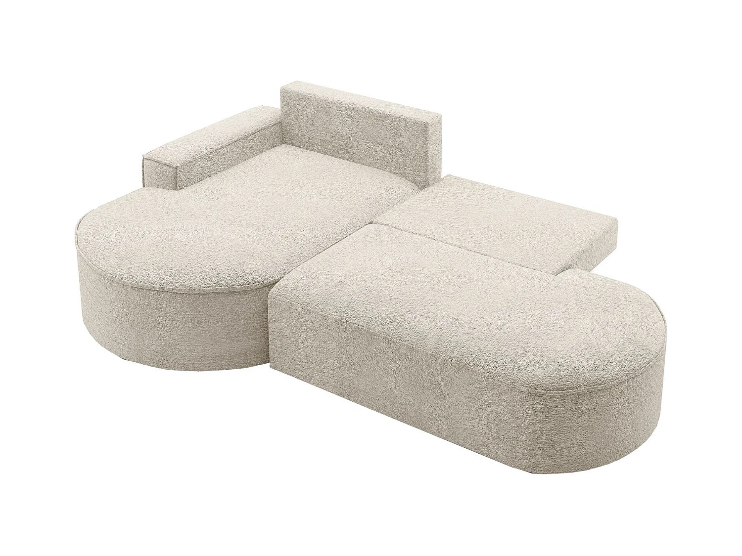 Canapé d'angle avec fonction couchage et coffre de lit Modena Round tissu Arena Ecru Gauche