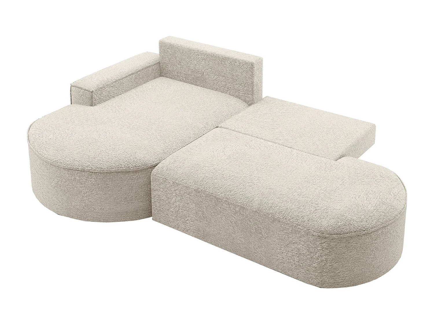 Canapé d'angle avec fonction couchage et coffre de lit Modena Round tissu Arena Ecru Gauche