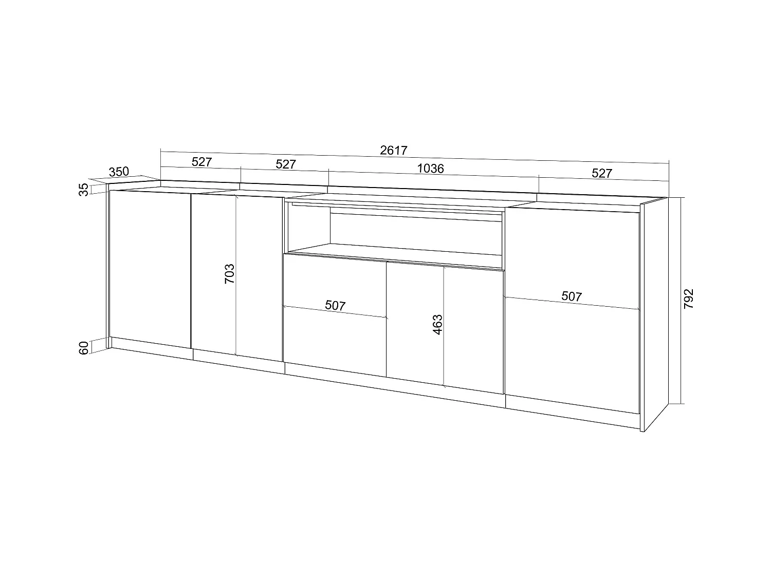Buffet salon et cuisine, 260x80x37 cm, 5 Portes, Meuble chaussure, Chêne foncé et Noir