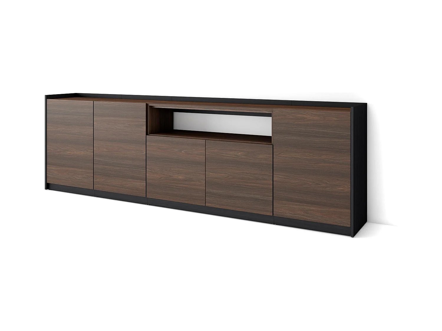 Sideboard, Highboard, 260x80x37 cm, 5 Türen, Wohnzimmer, Küche, Dunkler Eiche und Schwarz