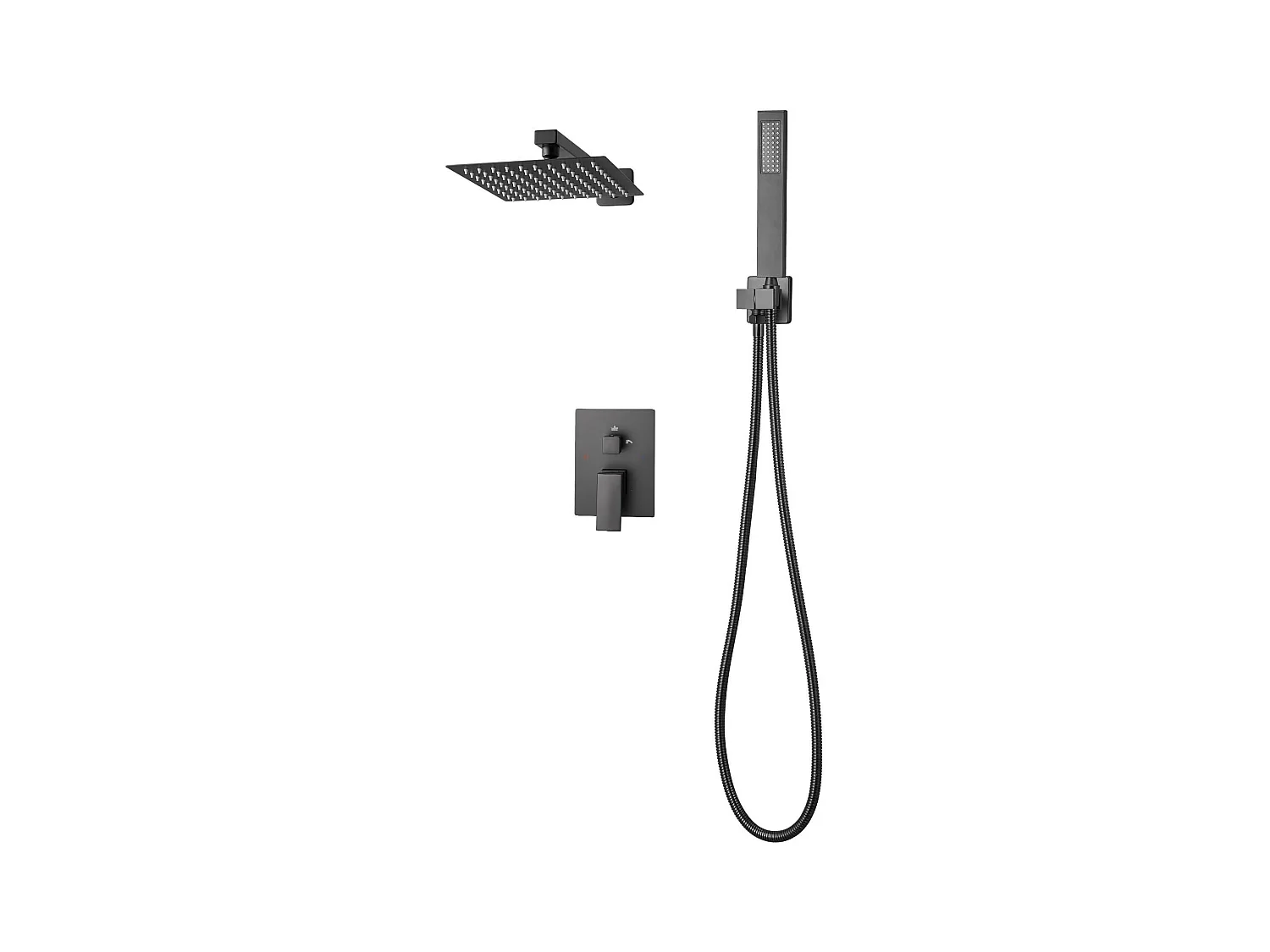 Colonne de Douche SucceBuy Kit de Douche, Système de Douche avec Pommeau Carré de 203 mm, Douchette à Main et Kit de Garniture, Montage Mural, Finition Noir Mat