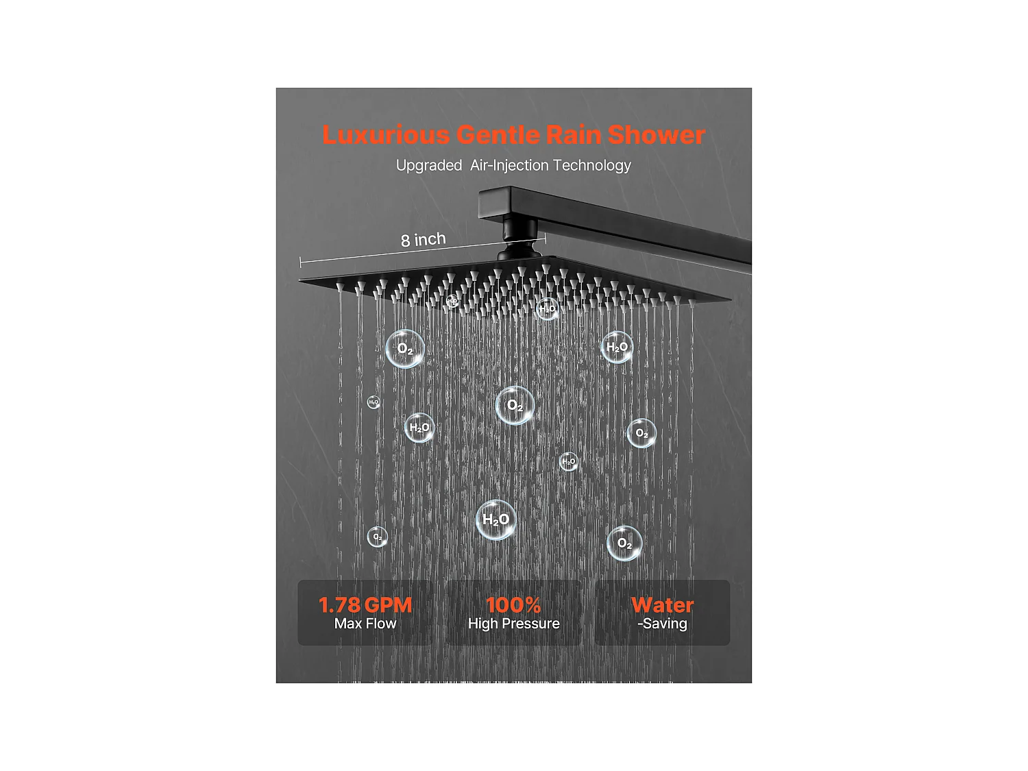 Colonne de Douche SucceBuy Kit de Douche, Système de Douche avec Pommeau Carré de 203 mm, Douchette à Main et Kit de Garniture, Montage Mural, Finition Noir Mat