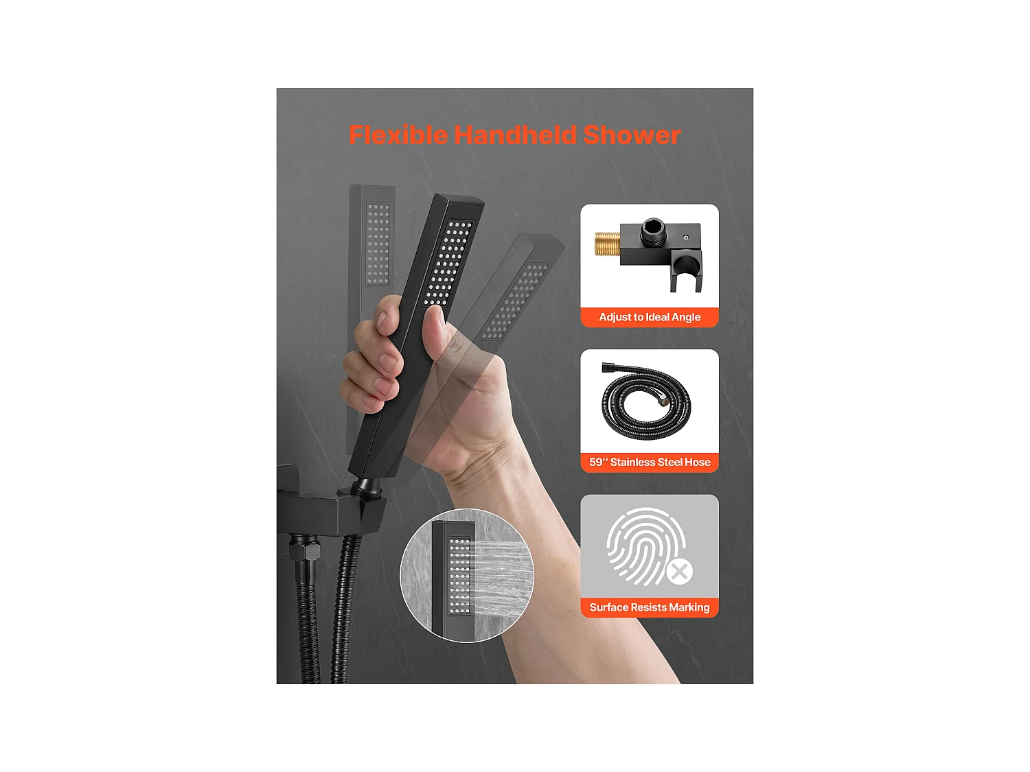 Colonne de Douche SucceBuy Kit de Douche, Système de Douche avec Pommeau Carré de 203 mm, Douchette à Main et Kit de Garniture, Montage Mural, Finition Noir Mat