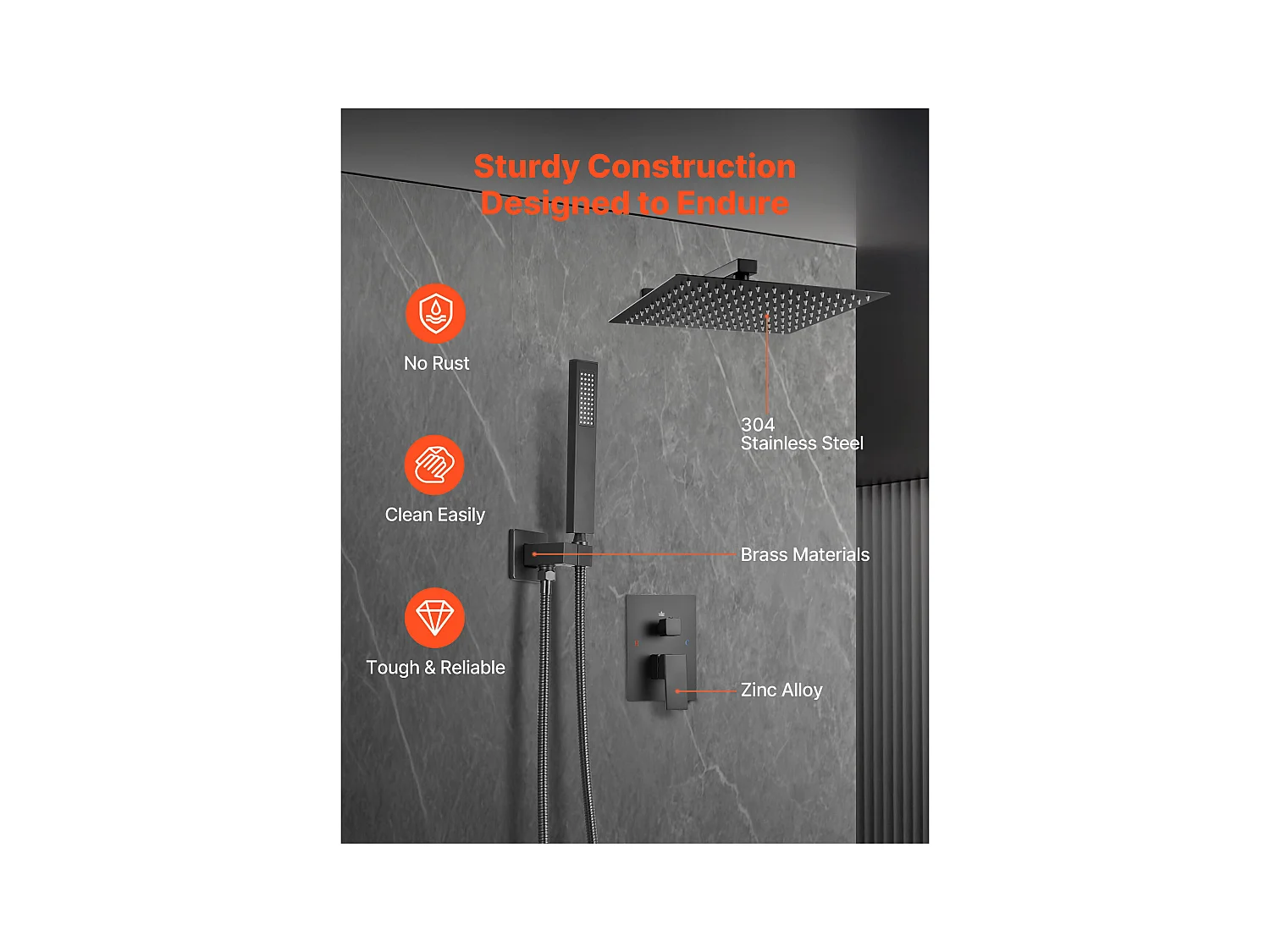 Colonne de Douche SucceBuy Kit de Douche, Système de Douche avec Pommeau Carré de 203 mm, Douchette à Main et Kit de Garniture, Montage Mural, Finition Noir Mat