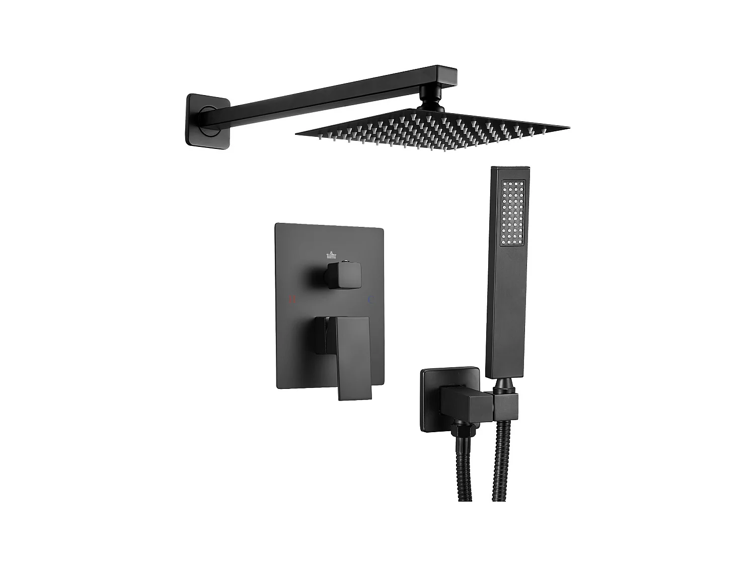 Colonne de Douche SucceBuy Kit de Douche, Système de Douche avec Pommeau Carré de 203 mm, Douchette à Main et Kit de Garniture, Montage Mural, Finition Noir Mat