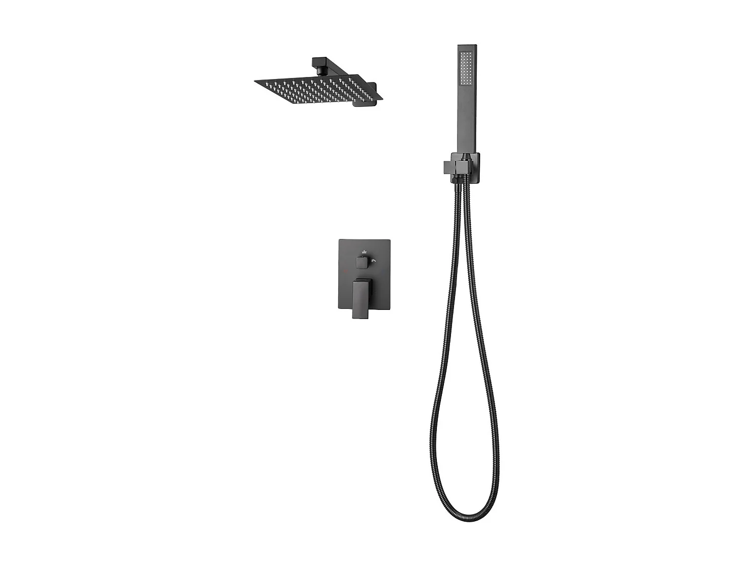 Colonne de Douche SucceBuy Kit de Douche, Système de Douche avec Pommeau Carré de 203 mm, Douchette à Main et Kit de Garniture, Montage Mural, Finition Noir Mat