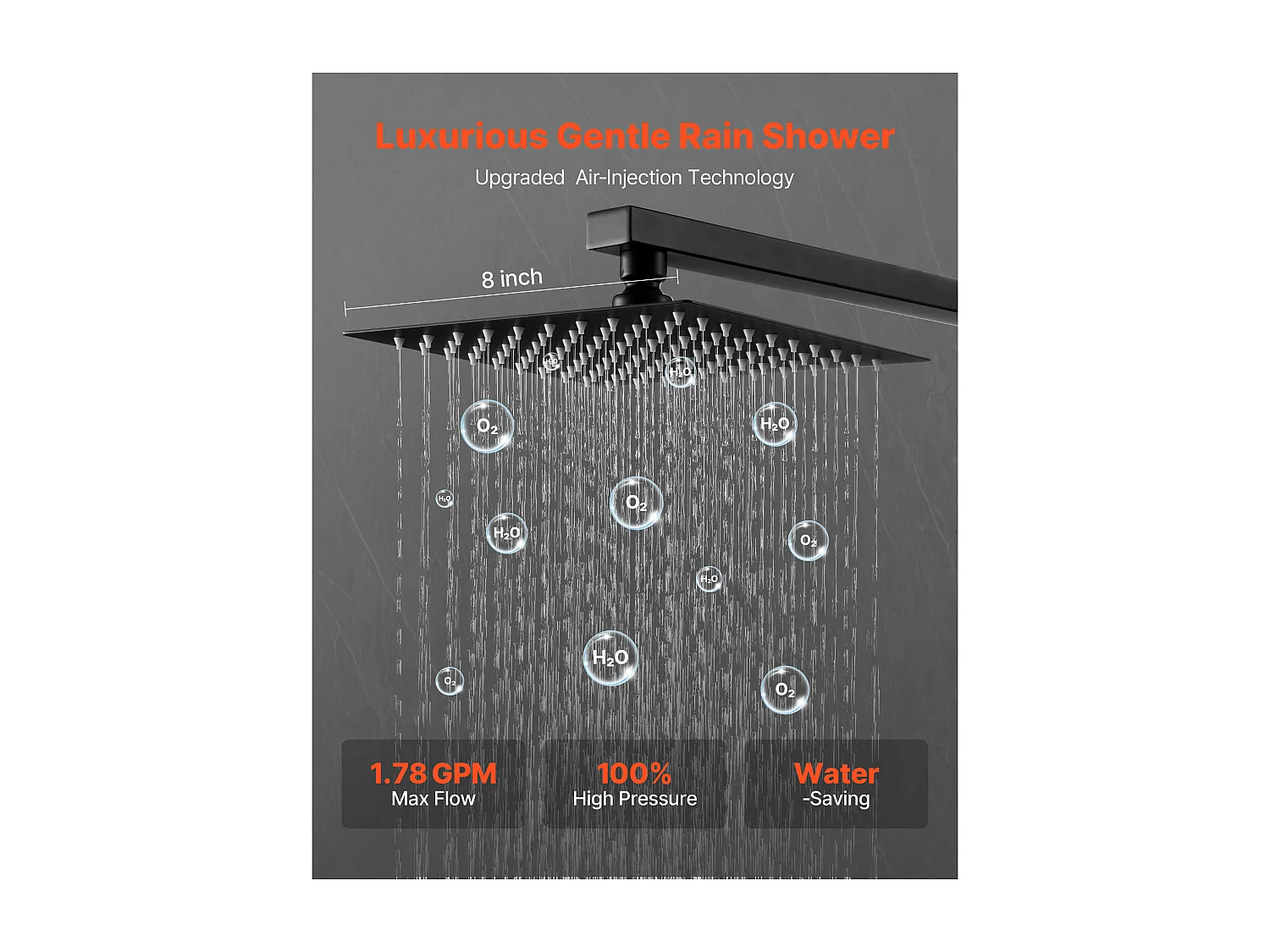 Colonne de Douche SucceBuy Kit de Douche, Système de Douche avec Pommeau Carré de 203 mm, Douchette à Main et Kit de Garniture, Montage Mural, Finition Noir Mat