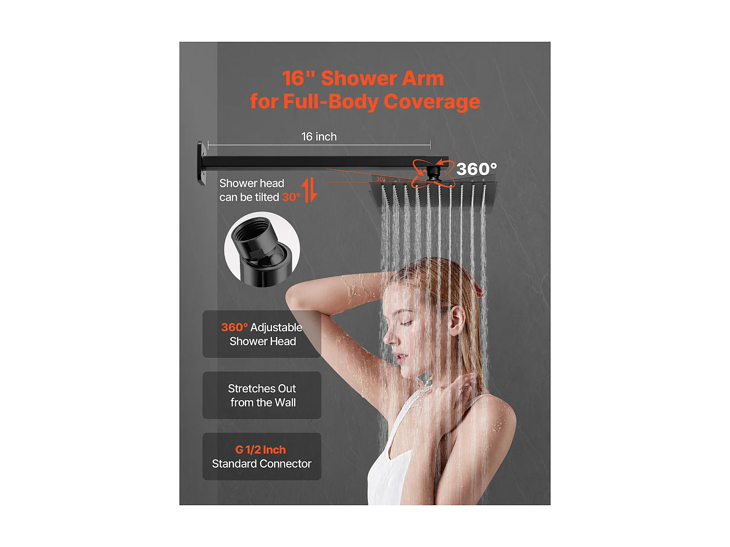 Colonne de Douche SucceBuy Kit de Douche, Système de Douche avec Pommeau Carré de 203 mm, Douchette à Main et Kit de Garniture, Montage Mural, Finition Noir Mat