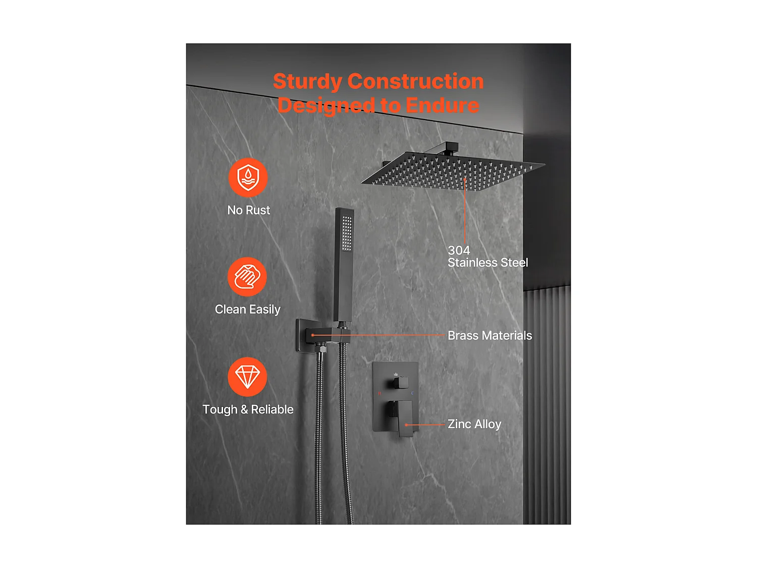 Colonne de Douche SucceBuy Kit de Douche, Système de Douche avec Pommeau Carré de 203 mm, Douchette à Main et Kit de Garniture, Montage Mural, Finition Noir Mat