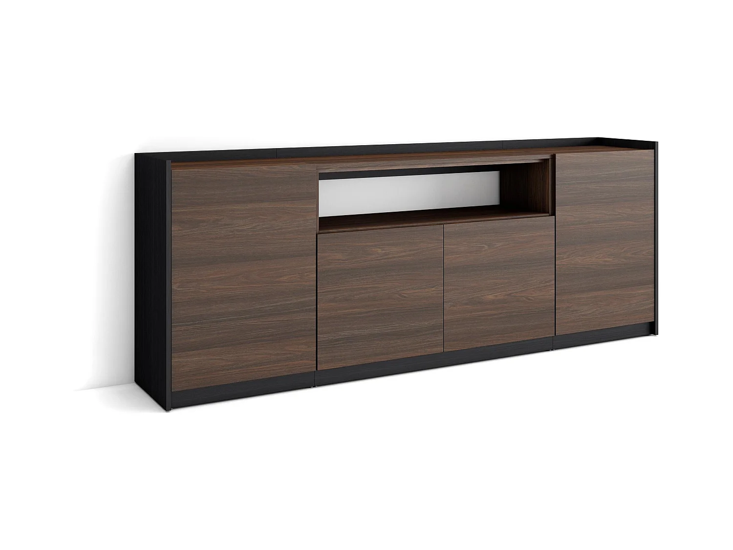Sideboard, Highboard, 207x80x37 cm, 4 Türen, Wohnzimmer, Küche, Dunkler Eiche und Schwarz