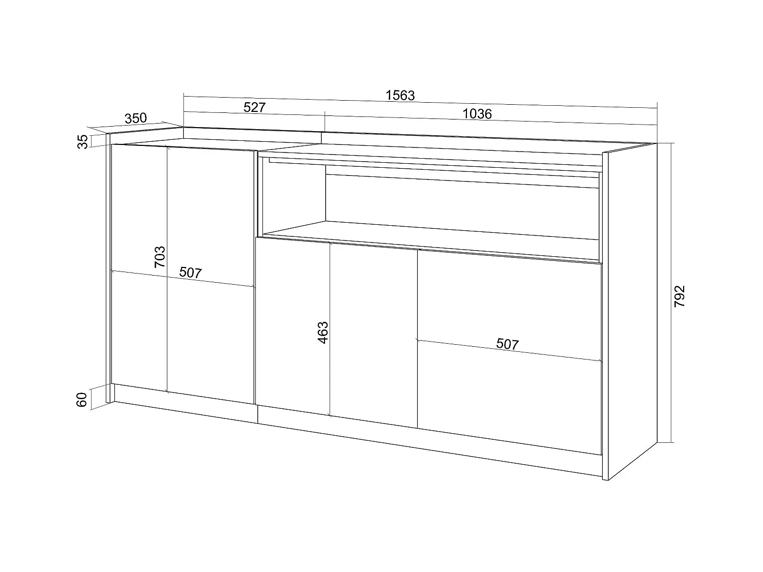Buffet salon et cuisine, 156x80x37 cm, 3 Portes, Meuble chaussure, Noir et chêne