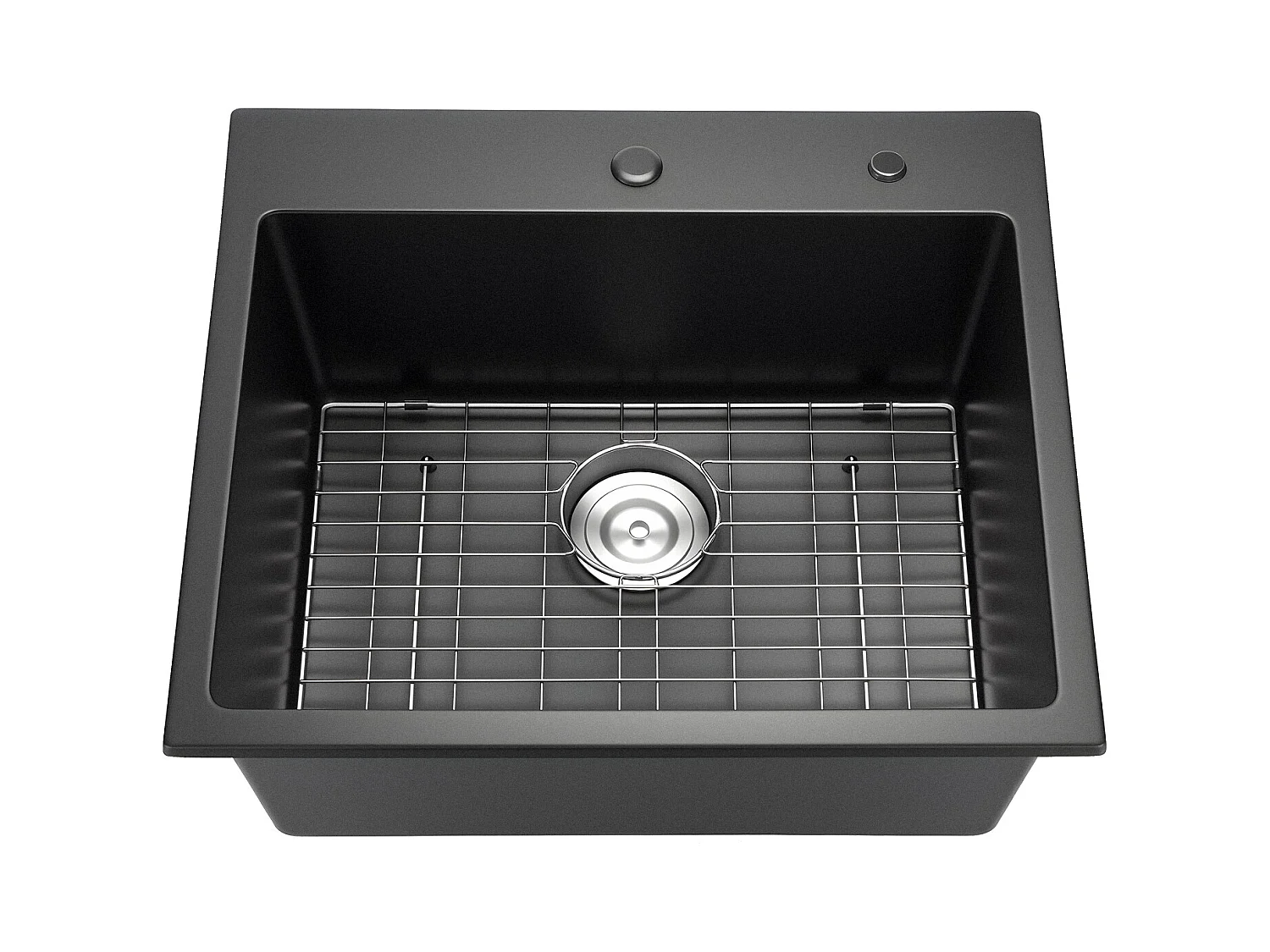 Évier de Cuisine SucceBuy Moderne en Granit de 63,5 cm, Évier à Poser à Large Cuve Simple, Bac à Laver Encastrable avec Accessoires Multiples