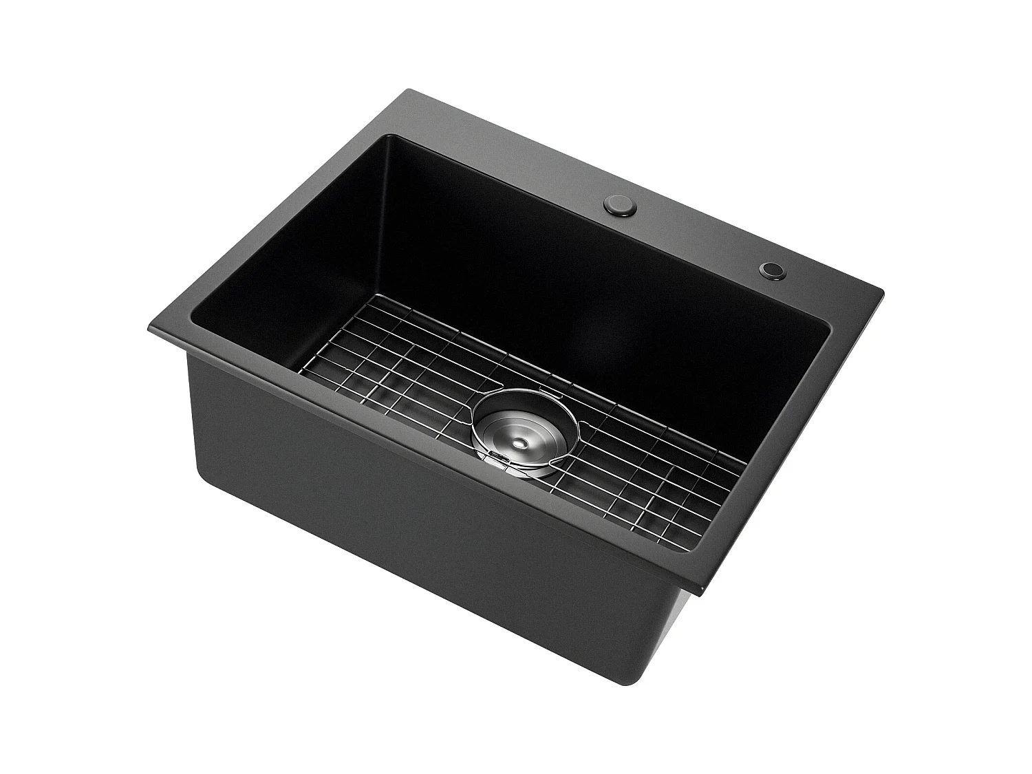 Évier de Cuisine SucceBuy Moderne en Granit de 63,5 cm, Évier à Poser à Large Cuve Simple, Bac à Laver Encastrable avec Accessoires Multiples