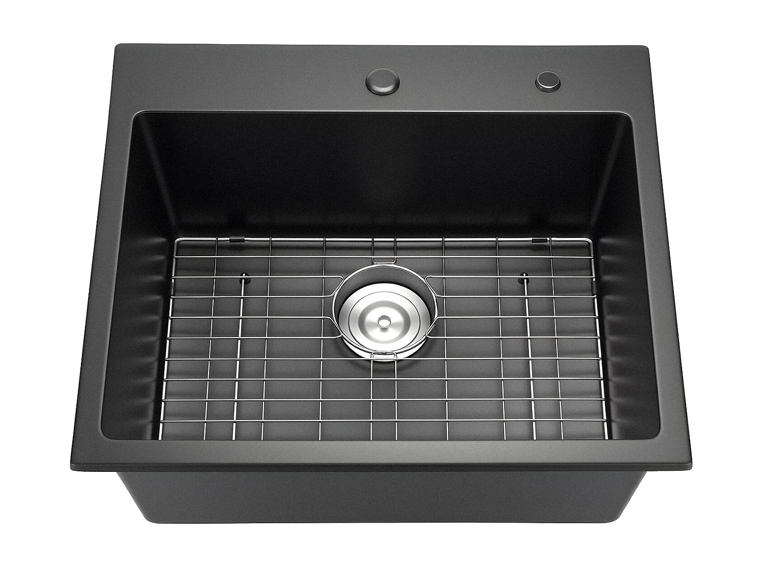 Évier de Cuisine SucceBuy Moderne en Granit de 63,5 cm, Évier à Poser à Large Cuve Simple, Bac à Laver Encastrable avec Accessoires Multiples