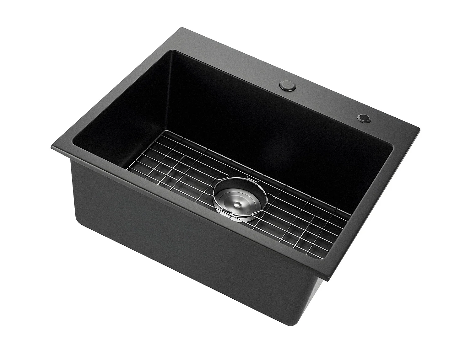 Évier de Cuisine SucceBuy Moderne en Granit de 63,5 cm, Évier à Poser à Large Cuve Simple, Bac à Laver Encastrable avec Accessoires Multiples