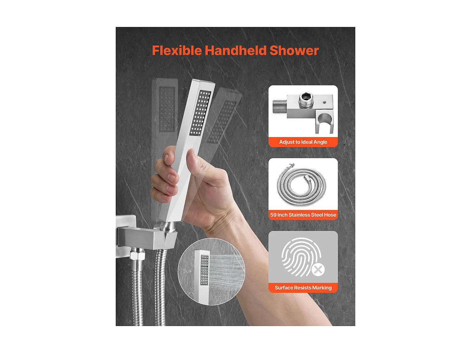 Columna de Ducha SucceBuy Kit de Ducha, Sistema de Ducha con Rociador Cuadrado de 305 mm, Teleducha, Montaje en Techo, Acabado en Níquel Cepillado