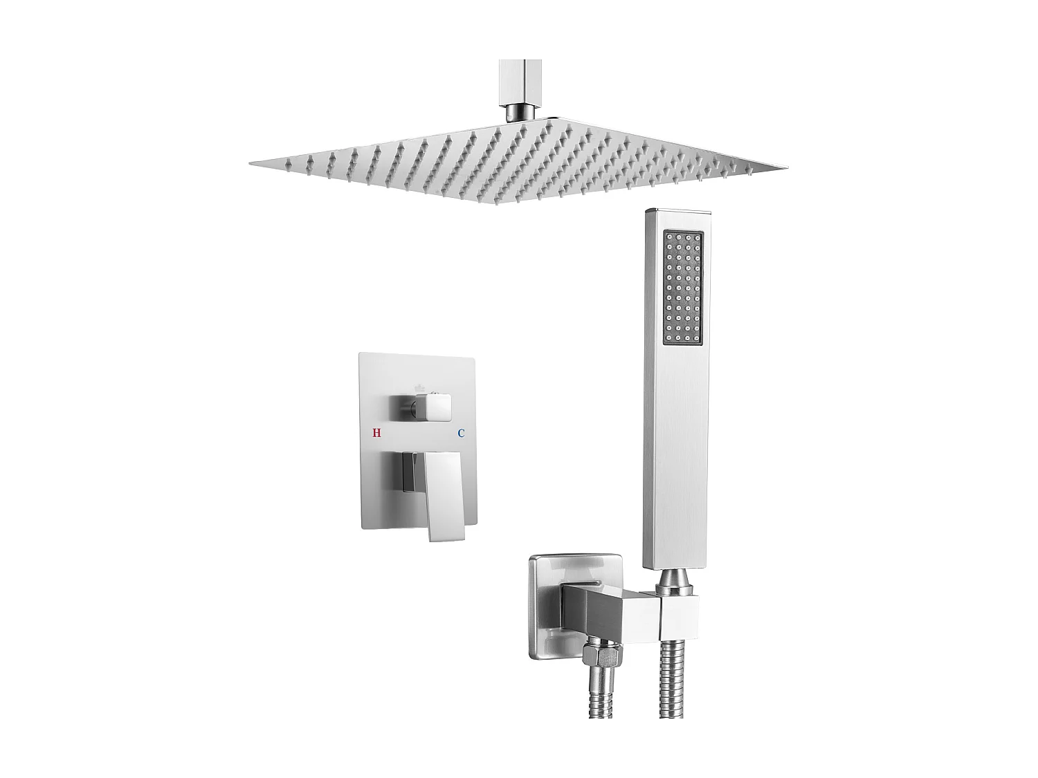 Columna de Ducha SucceBuy Kit de Ducha, Sistema de Ducha con Rociador Cuadrado de 305 mm, Teleducha, Montaje en Techo, Acabado en Níquel Cepillado