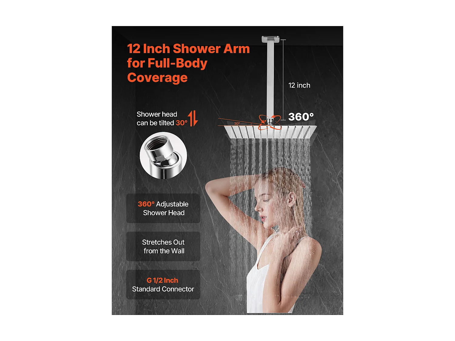 Columna de Ducha SucceBuy Kit de Ducha, Sistema de Ducha con Rociador Cuadrado de 305 mm, Teleducha, Montaje en Techo, Acabado en Níquel Cepillado