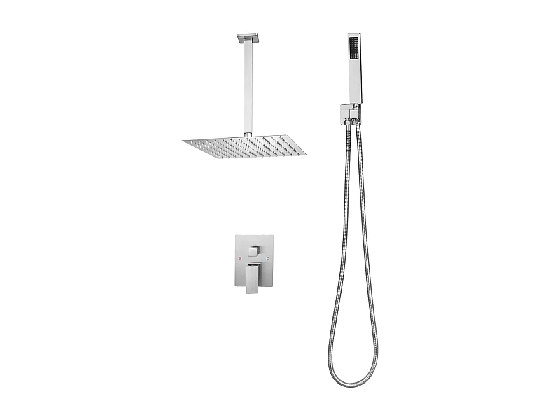 Columna de Ducha SucceBuy Kit de Ducha, Sistema de Ducha con Rociador Cuadrado de 305 mm, Teleducha, Montaje en Techo, Acabado en Níquel Cepillado