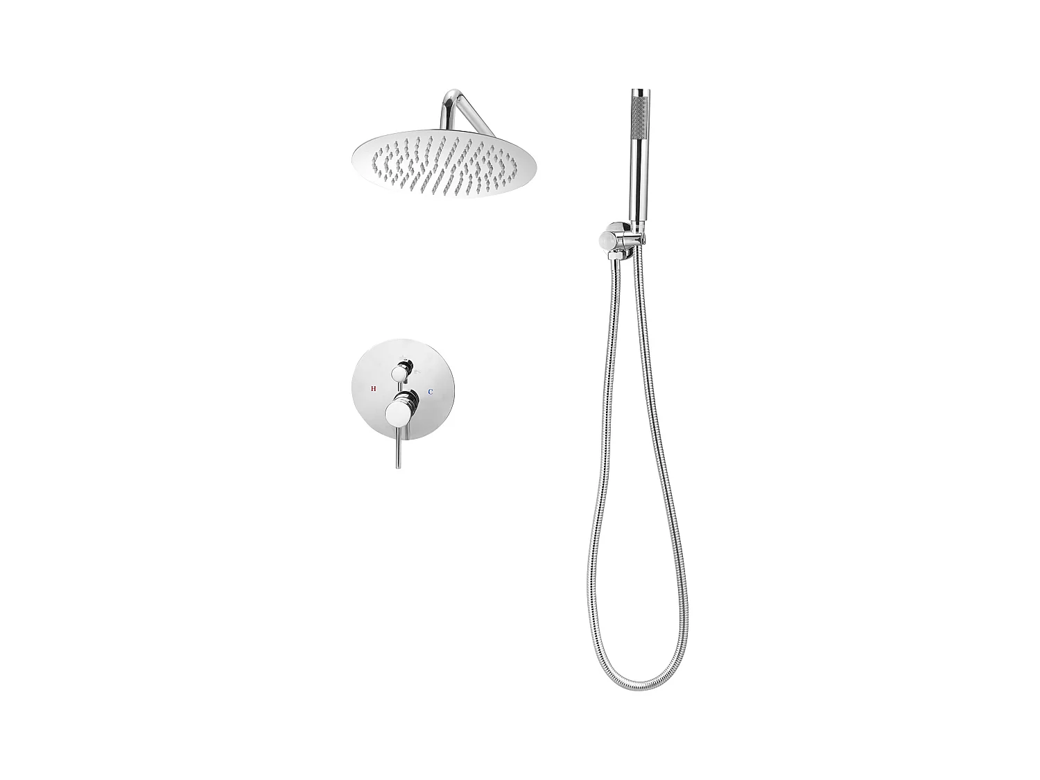 Colonne de Douche SucceBuy Kit de Douche avec Pommeau de Tête Rond de 254 mm, Douchette à Main et Kit de Garniture, Montage Mural, Finition Argentée Chromée