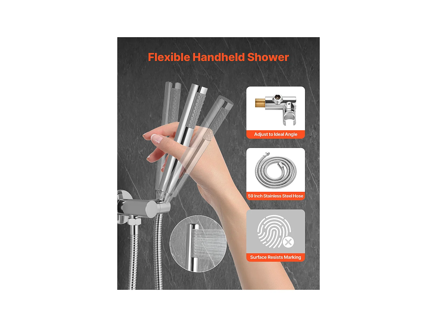 Colonne de Douche SucceBuy Kit de Douche avec Pommeau de Tête Rond de 254 mm, Douchette à Main et Kit de Garniture, Montage Mural, Finition Argentée Chromée