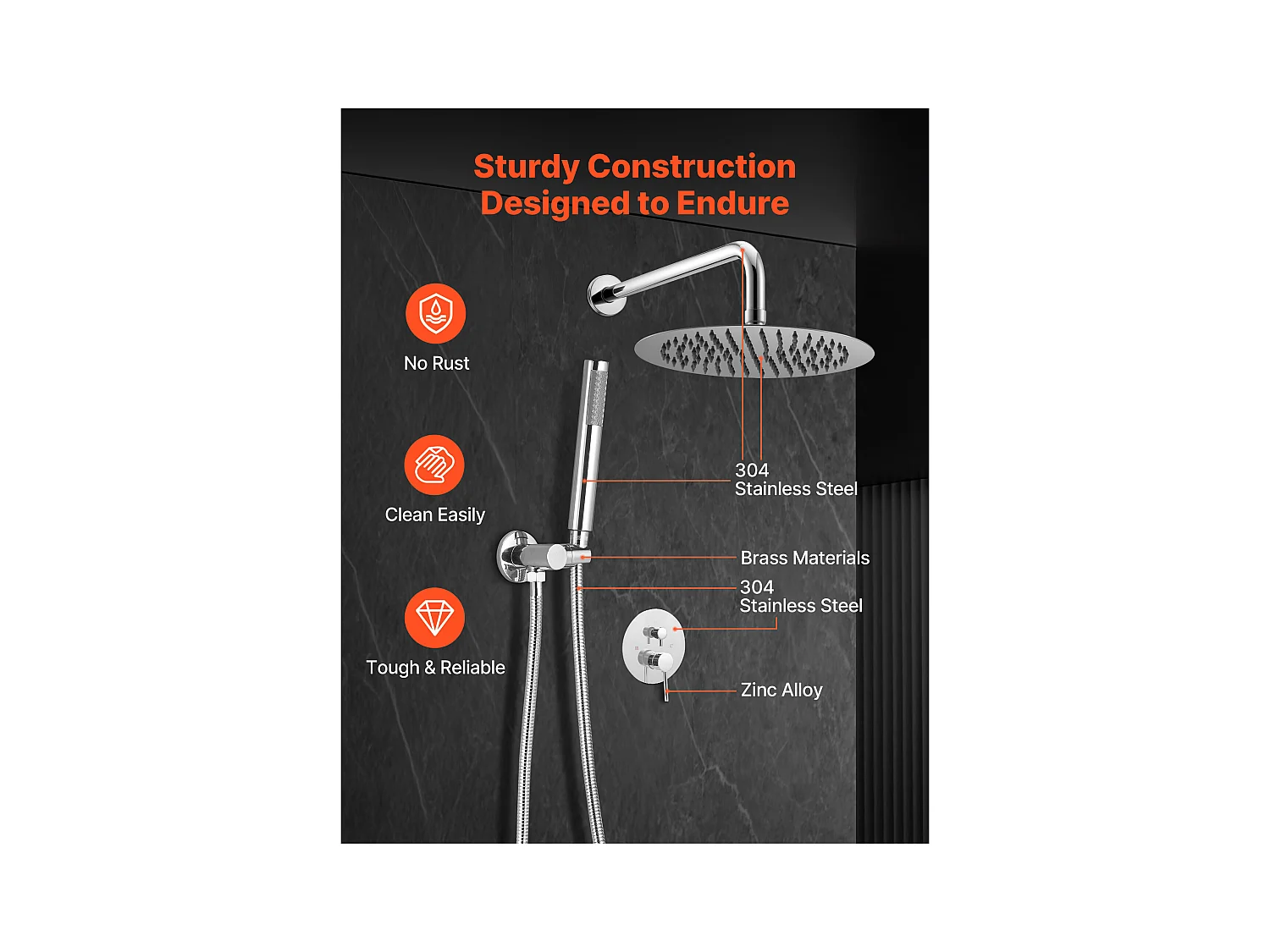 Colonne de Douche SucceBuy Kit de Douche avec Pommeau de Tête Rond de 254 mm, Douchette à Main et Kit de Garniture, Montage Mural, Finition Argentée Chromée