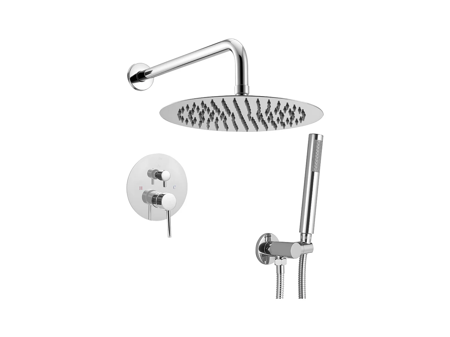 Colonne de Douche SucceBuy Kit de Douche avec Pommeau de Tête Rond de 254 mm, Douchette à Main et Kit de Garniture, Montage Mural, Finition Argentée Chromée