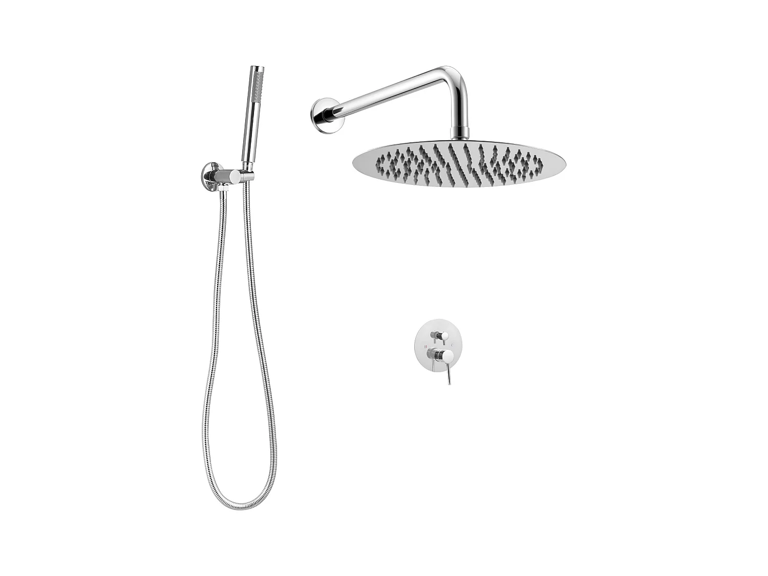Colonne de Douche SucceBuy Kit de Douche avec Pommeau de Tête Rond de 254 mm, Douchette à Main et Kit de Garniture, Montage Mural, Finition Argentée Chromée