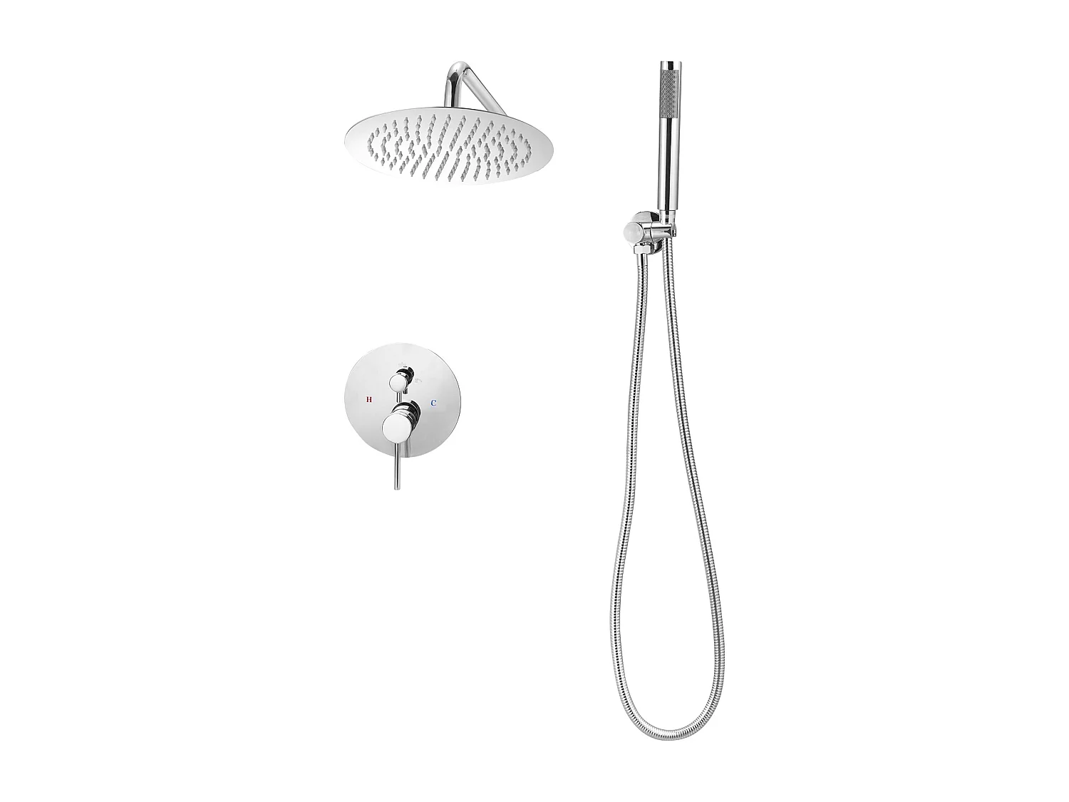 Colonne de Douche SucceBuy Kit de Douche avec Pommeau de Tête Rond de 254 mm, Douchette à Main et Kit de Garniture, Montage Mural, Finition Argentée Chromée