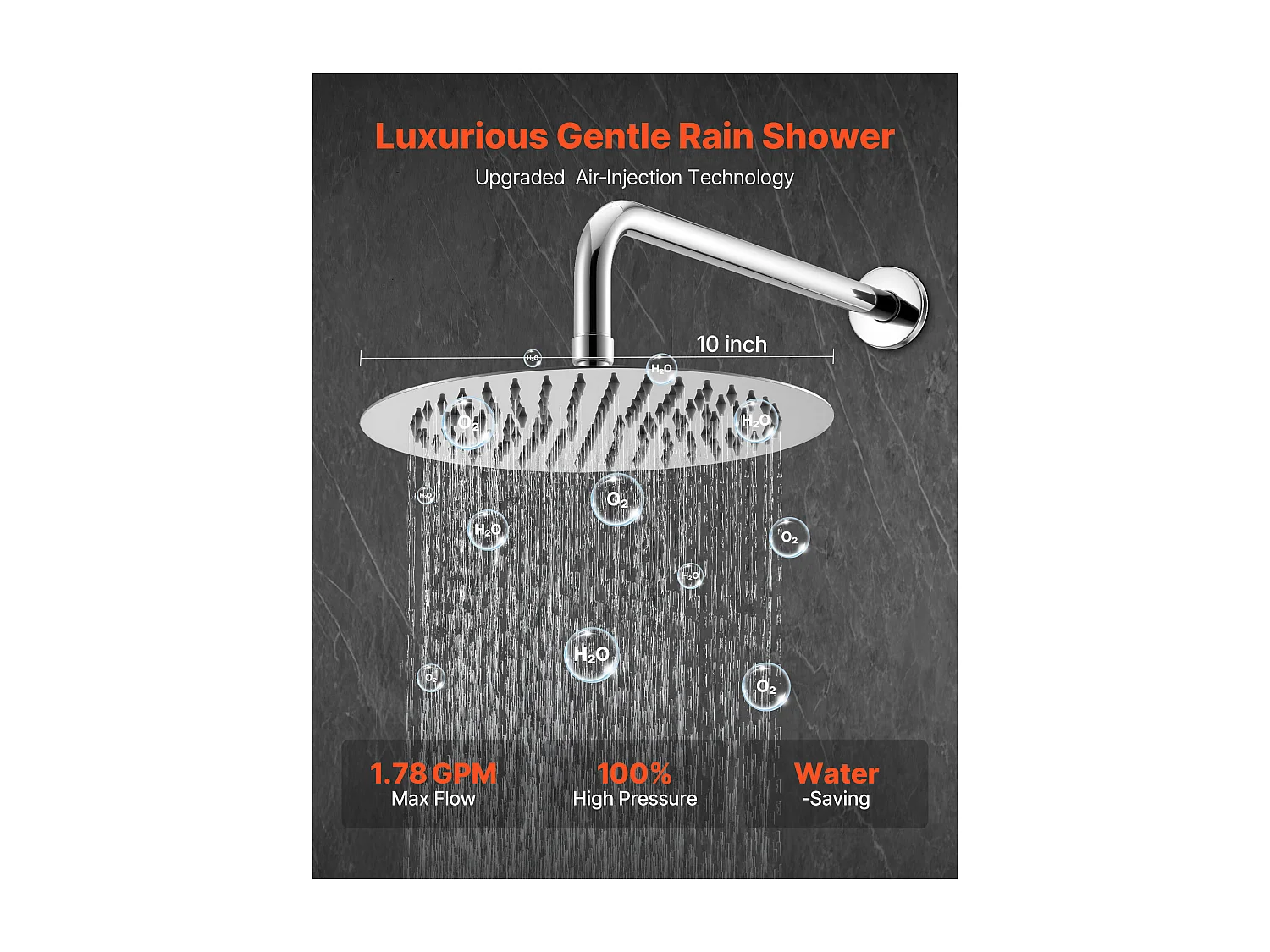 Colonne de Douche SucceBuy Kit de Douche avec Pommeau de Tête Rond de 254 mm, Douchette à Main et Kit de Garniture, Montage Mural, Finition Argentée Chromée