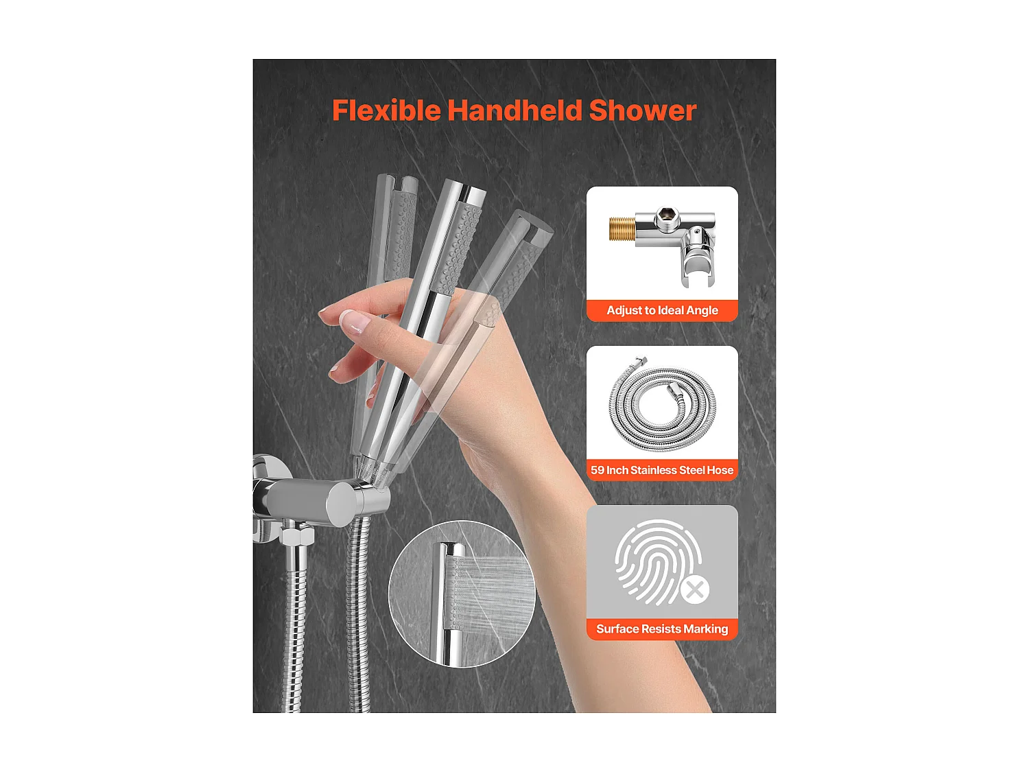 Colonne de Douche SucceBuy Kit de Douche avec Pommeau de Tête Rond de 254 mm, Douchette à Main et Kit de Garniture, Montage Mural, Finition Argentée Chromée