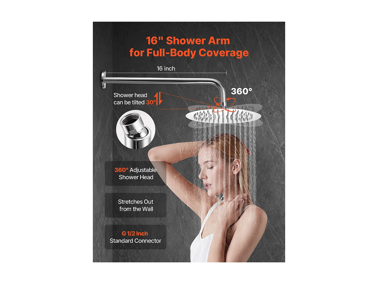 Colonne de Douche SucceBuy Kit de Douche avec Pommeau de Tête Rond de 254 mm, Douchette à Main et Kit de Garniture, Montage Mural, Finition Argentée Chromée