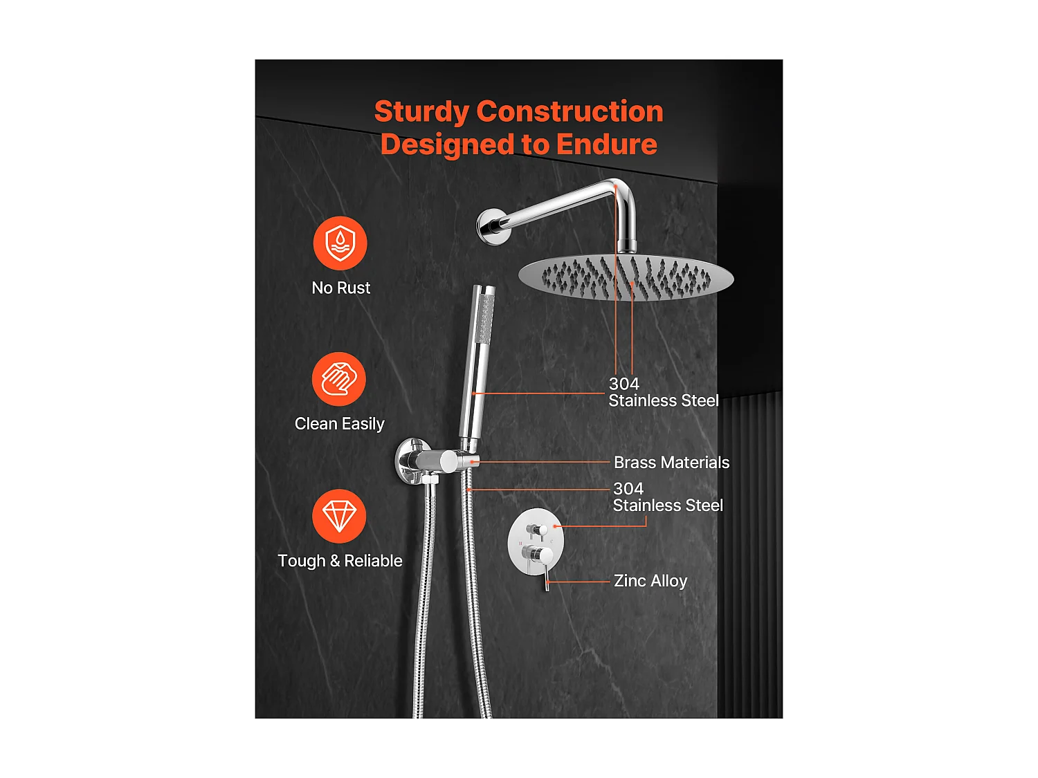 Colonne de Douche SucceBuy Kit de Douche avec Pommeau de Tête Rond de 254 mm, Douchette à Main et Kit de Garniture, Montage Mural, Finition Argentée Chromée