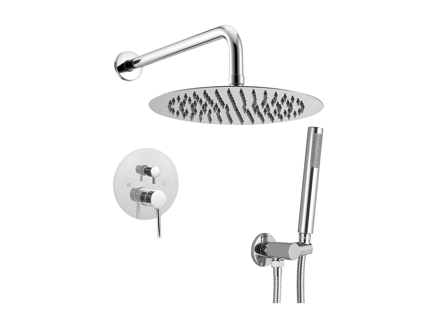 Colonne de Douche SucceBuy Kit de Douche avec Pommeau de Tête Rond de 254 mm, Douchette à Main et Kit de Garniture, Montage Mural, Finition Argentée Chromée