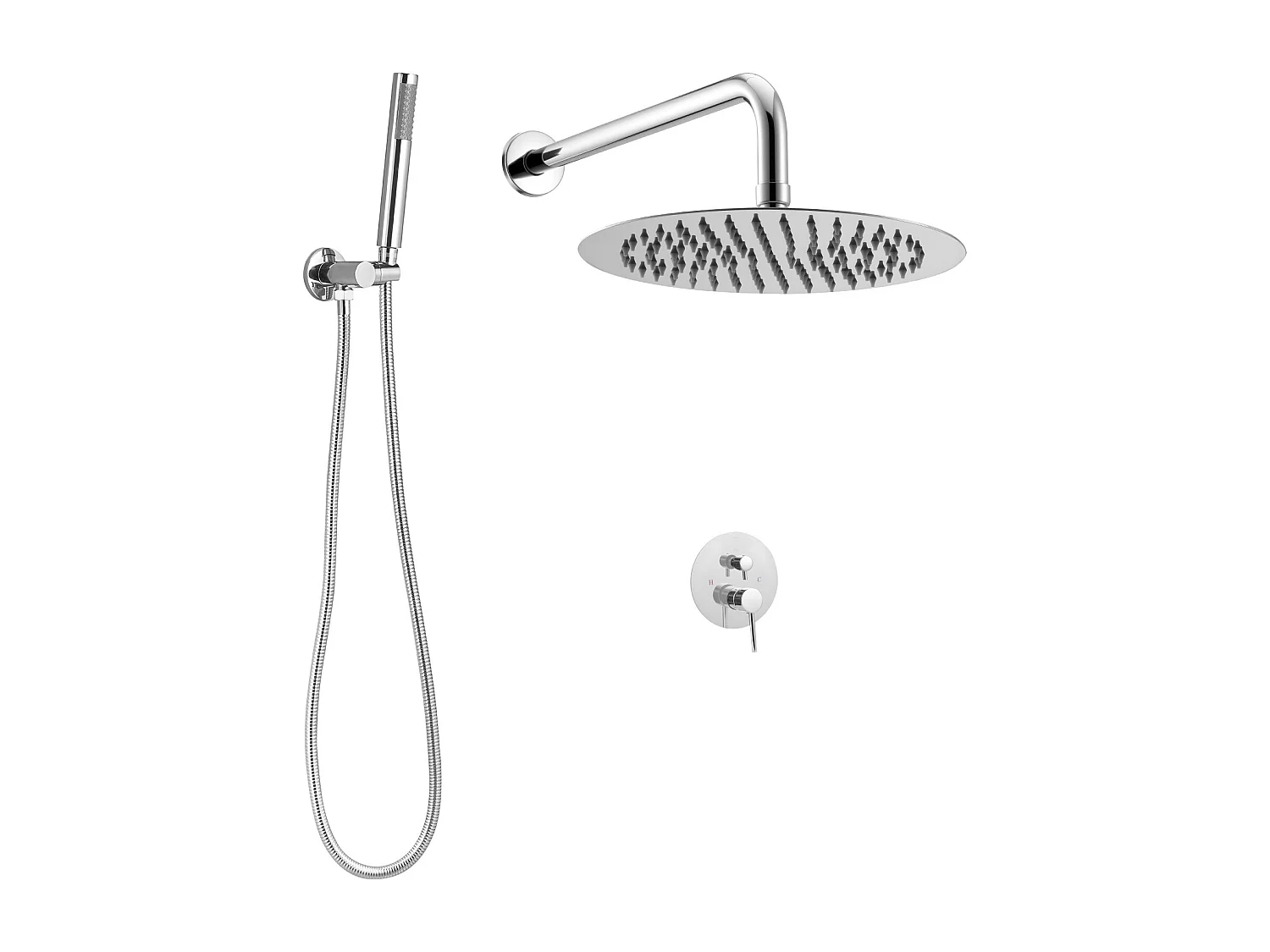 Colonne de Douche SucceBuy Kit de Douche avec Pommeau de Tête Rond de 254 mm, Douchette à Main et Kit de Garniture, Montage Mural, Finition Argentée Chromée