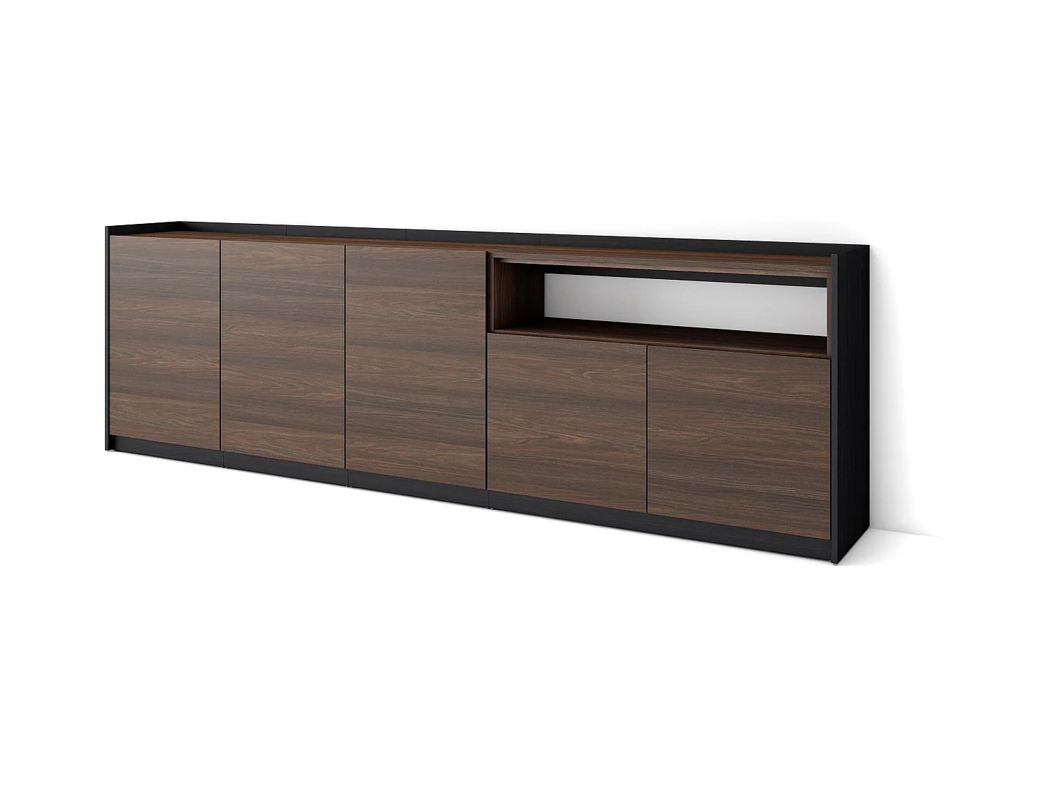 Sideboard, Highboard, 260x80x37 cm, 5 Türen, Wohnzimmer, Küche, Dunkler Eiche und Schwarz