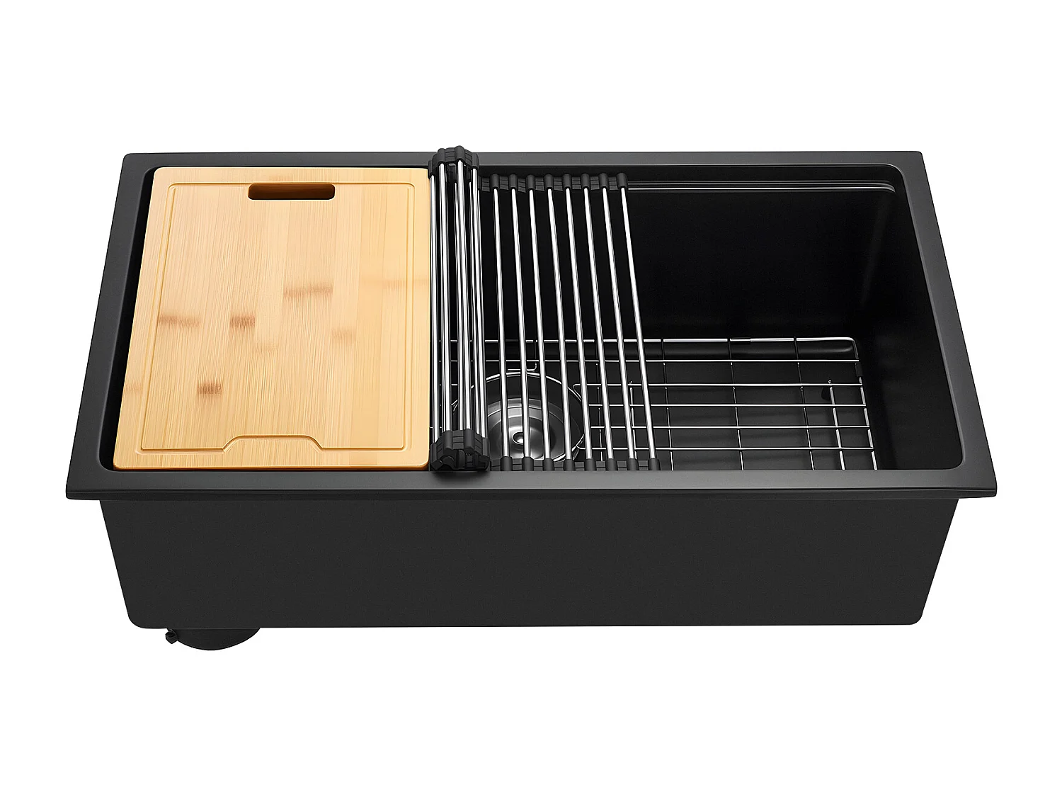 Évier de Cuisine SucceBuy Moderne en Granit de 76,2 cm, Évier sous Plan à Large Cuve Simple, Bac à Laver avec Accessoires Multiples, Nettoyage Facile