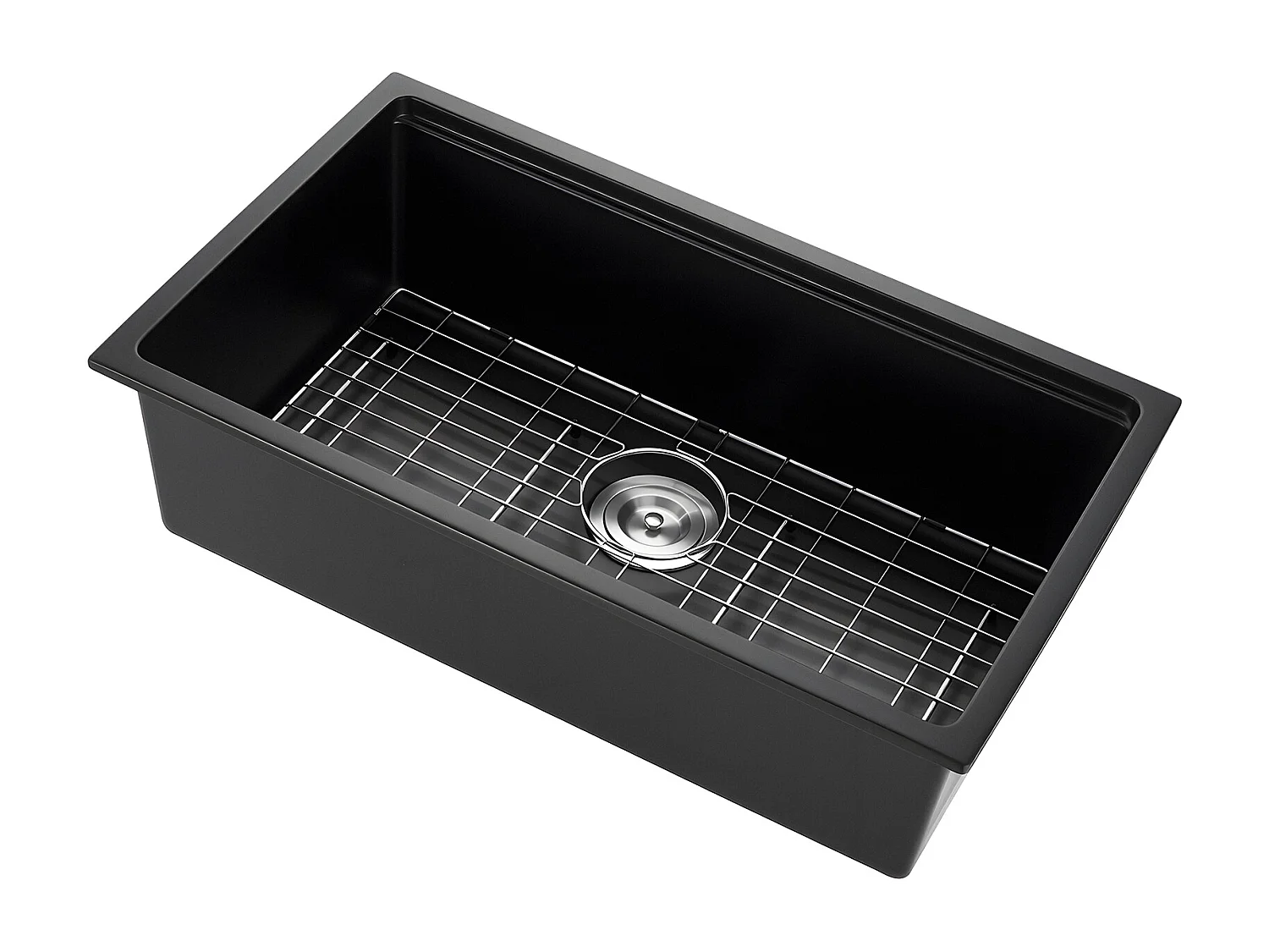 Évier de Cuisine SucceBuy Moderne en Granit de 76,2 cm, Évier sous Plan à Large Cuve Simple, Bac à Laver avec Accessoires Multiples, Nettoyage Facile