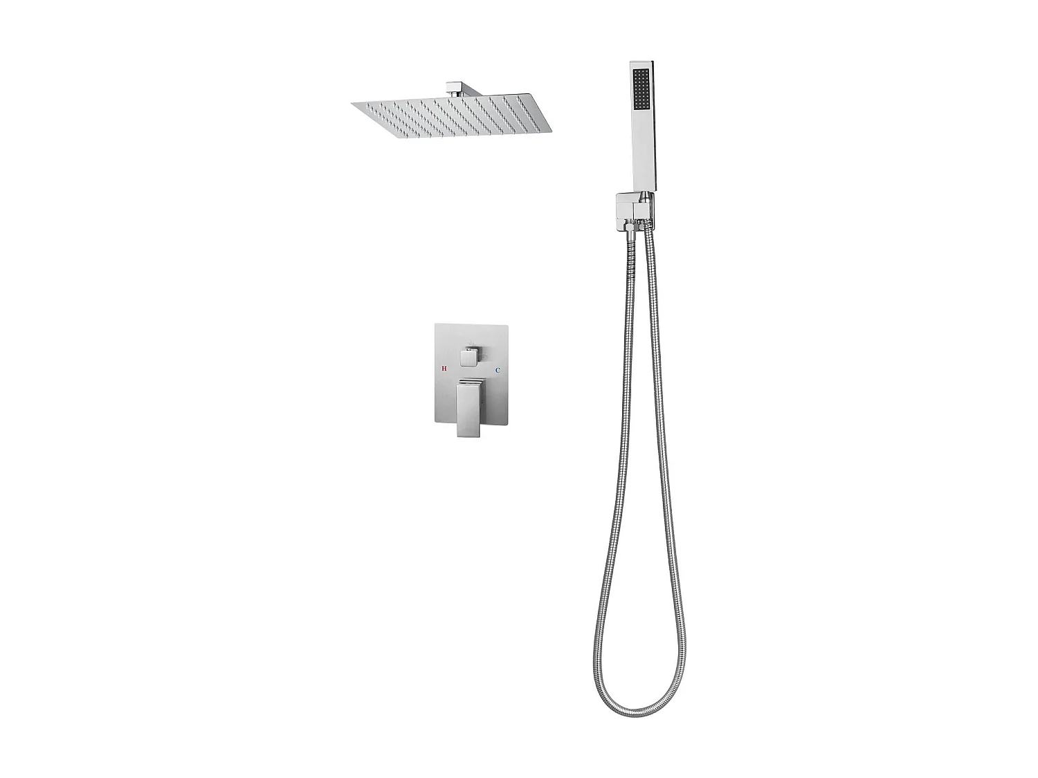 Colonne de Douche SucceBuy Kit de Douche avec Pommeau de Pluie Carré 254 mm, Douchette à Main et Kit de Montage, Installation Murale, Finition Nickel Brossé
