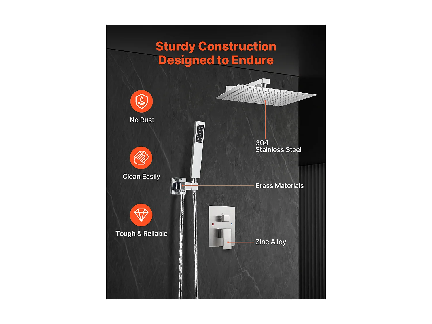 Colonne de Douche SucceBuy Kit de Douche avec Pommeau de Pluie Carré 254 mm, Douchette à Main et Kit de Montage, Installation Murale, Finition Nickel Brossé