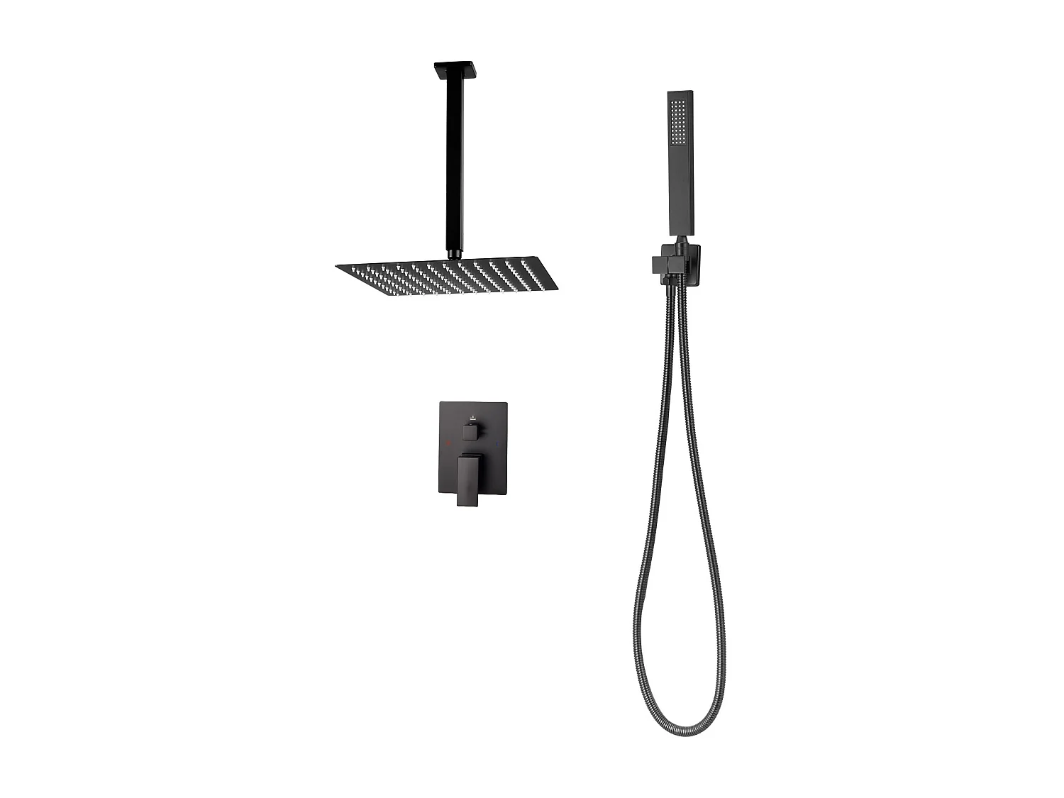 Colonne de Douche SucceBuy Kit de Douche, Système de Douche avec Pommeau Carré 254 mm, Douchette à Main et Kit de Montage au Plafond, Finition Noire Mate