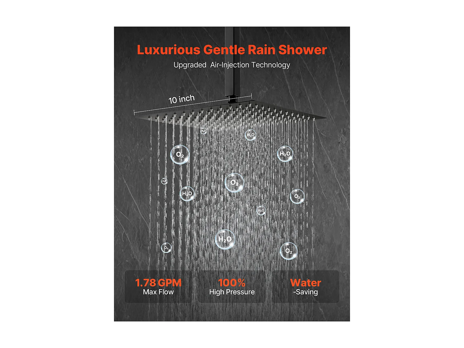 Colonne de Douche SucceBuy Kit de Douche, Système de Douche avec Pommeau Carré 254 mm, Douchette à Main et Kit de Montage au Plafond, Finition Noire Mate