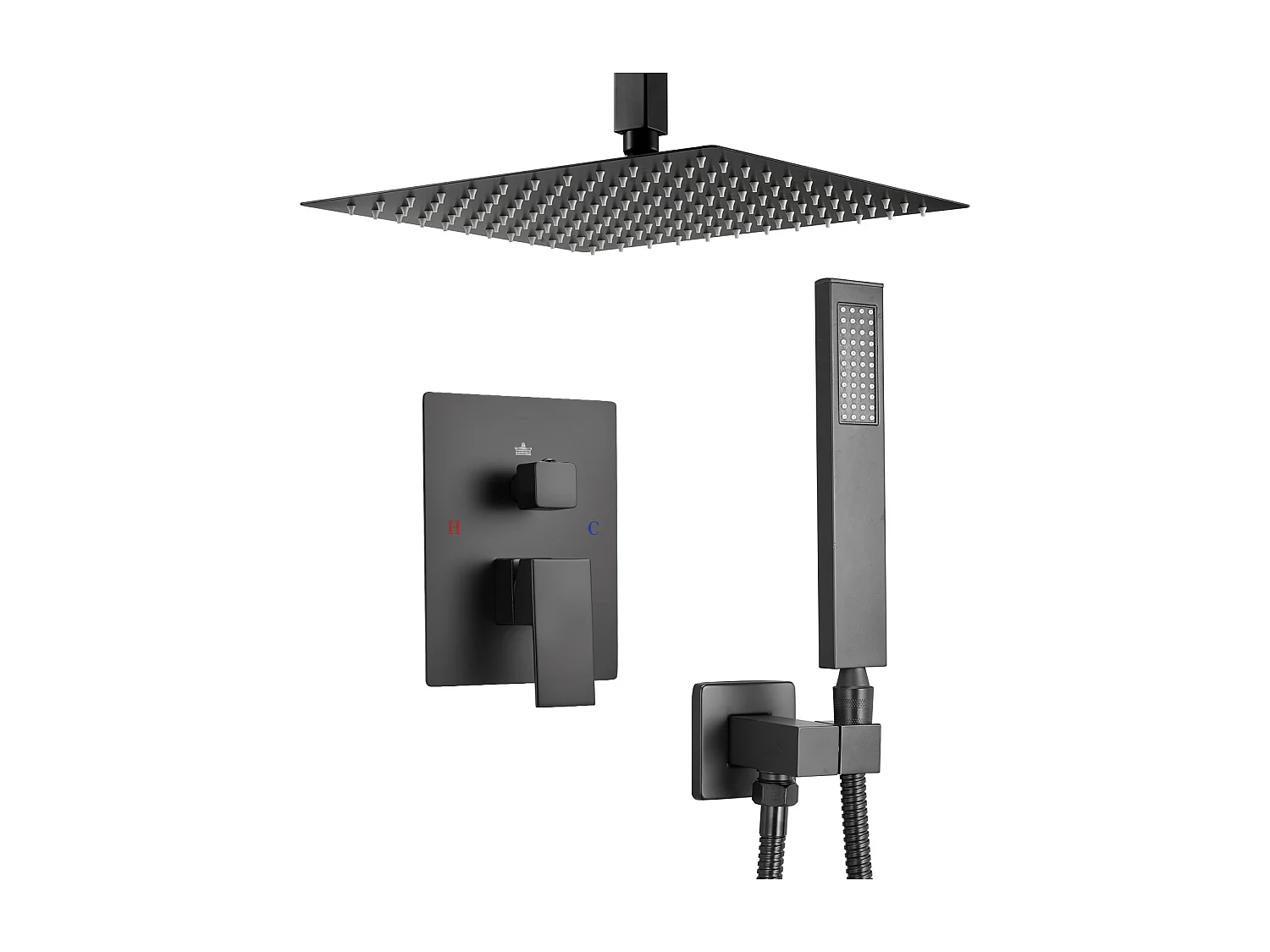 Colonne de Douche SucceBuy Kit de Douche, Système de Douche avec Pommeau Carré 254 mm, Douchette à Main et Kit de Montage au Plafond, Finition Noire Mate