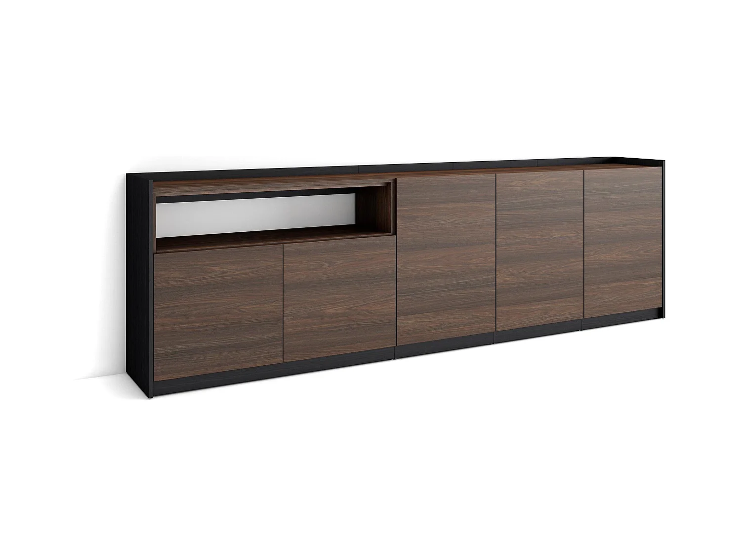 Credenza, Mobile, Cucina, 260x80x37 cm, 5 Porte, grande stoccaggio, Rovere scuro e Nero