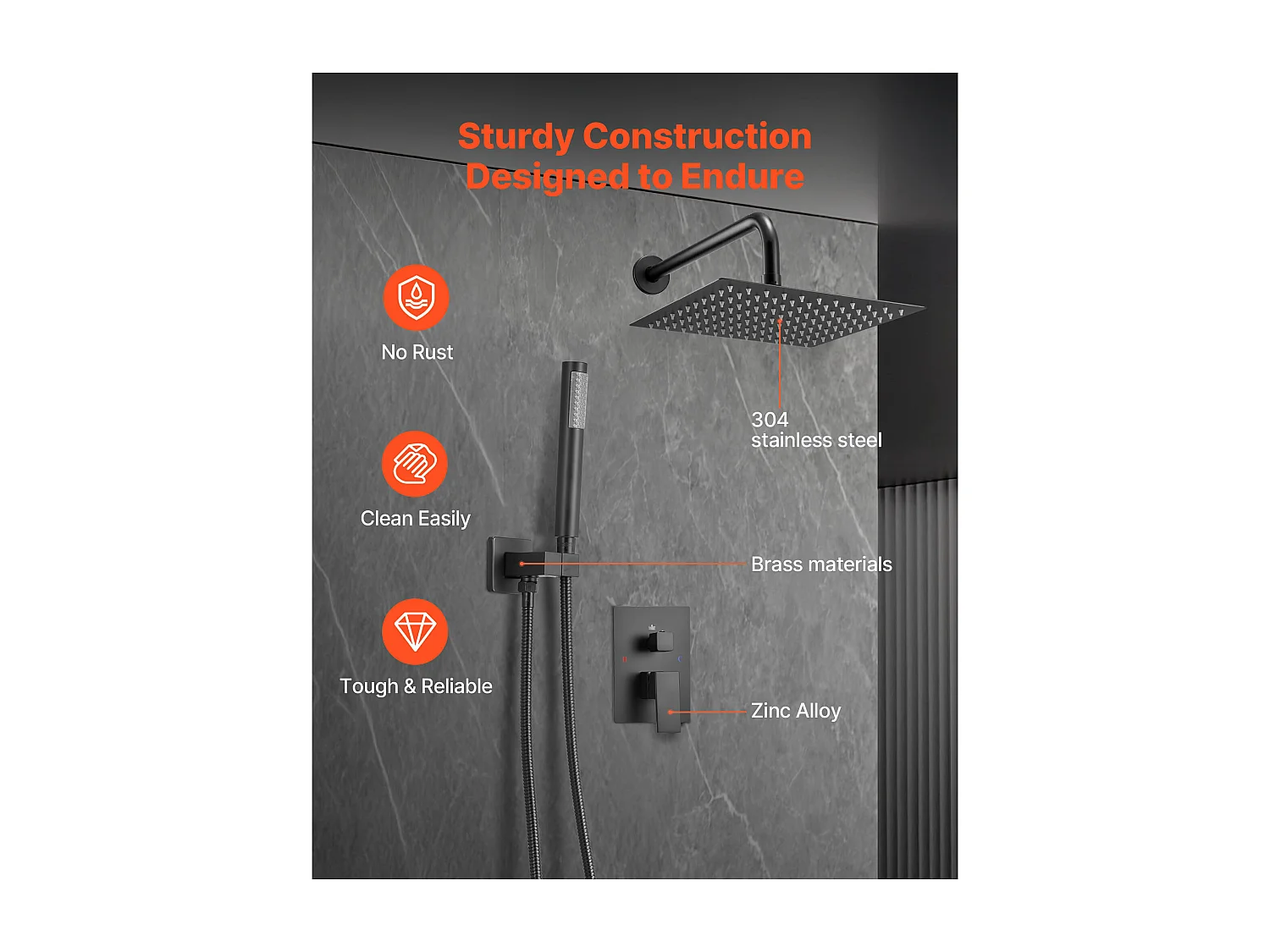 Colonne de Douche SucceBuy Ensemble de Douche avec Pommeau de Douche Carré Effet Pluie de 254 mm et Douchette à Main, Ensemble de Douche Mural avec Robinet