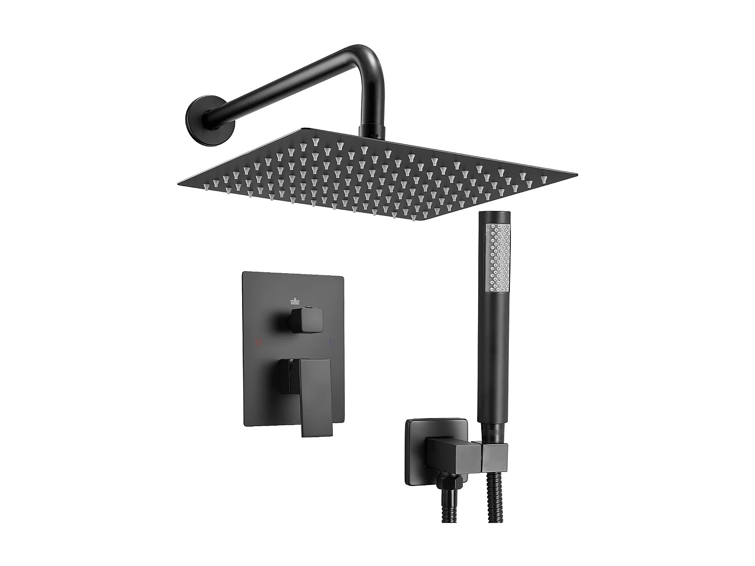 Colonne de Douche SucceBuy Ensemble de Douche avec Pommeau de Douche Carré Effet Pluie de 254 mm et Douchette à Main, Ensemble de Douche Mural avec Robinet